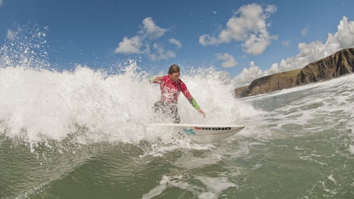 National Trust Surf Ambassador surfing at Sandymouth, Cornwall